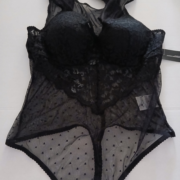 I.N.C. International Concepts Swiss Dot Lingerie Thong Bodysuit, Black, Size XL - Picture 3 of 11